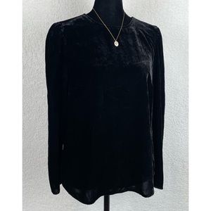 J. CREW • Black Velvet Scoop-Neck Long Sleeve Blouse Top